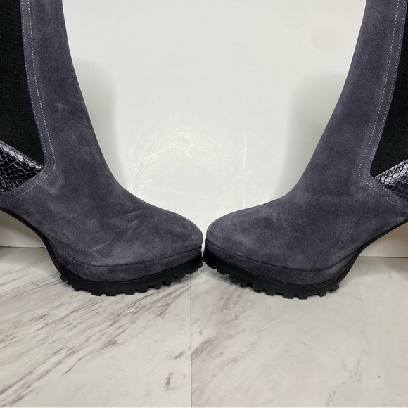 All Saints Sahara Gray Suede Snakeskin Heeled Boot 11 - Picture 7 of 16